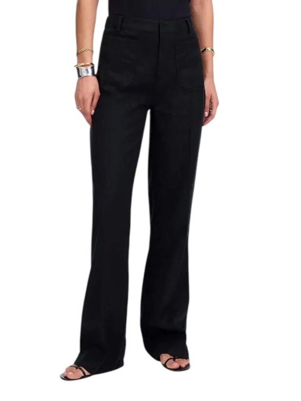Madewell Patch Pocket Flare Pants 100% Linen Summer Womens 0 Jet Black NWT